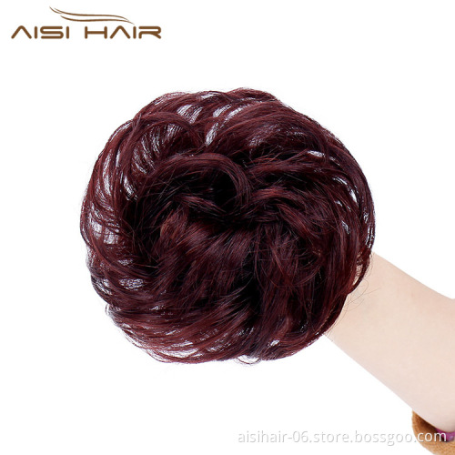 Aisi Hair Brazilian Human Hair Curly Wine Red Chignon Bun Elastic Rope Rubber Band Hairpiece Clip In Extension For Black Women
